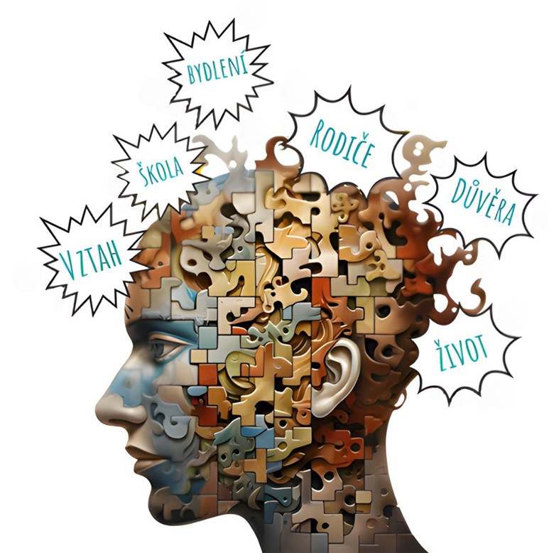 Profil hlavy tvořený puzzle dílky